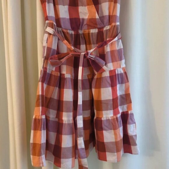 J.Crew gingham plaid tiered faux-wrap dress features a v-neck, sleeveless design - Picture 2 of 5